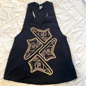 Zumba racer back deep V black sneaker tank, sz S